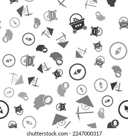Set Shopping basket with bitcoin, Cryptocurrency cloud mining, Cryptocurrency coin Ethereum ETH and Bitcoin think on seamless pattern. Vector