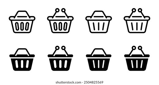 Set of shopping basket icons. Buy sign. Internet shop symbol. Store pictogram. Handle bag illustration.