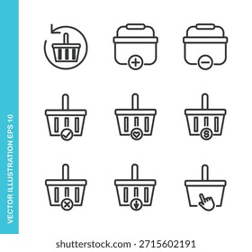 Conjunto de iconos de la cesta de la compra. Colección de Elementos de símbolo de línea delgada
