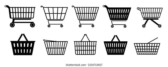 Set of shopping baskets and shopping carts icons for web or other design.