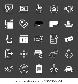 set of shopping bill, video call, stationery, house security, loudspeaker, work desk, price tag, calendar, ticket, point, coins, businessman, anchor, building, ship, car, profile picture vector icon