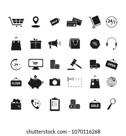 Set shopping black icons on white background