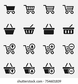 Set of shopping cart and basket vector icons.