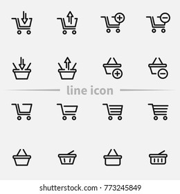 Set of shopping cart and basket vector thin line icons.