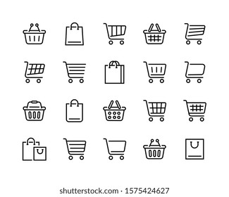 Set of shopping cart icons. Collection of web icons for online store, from various cart icons in various shapes. Editable vector stroke 96x96 Pixel Perfect. - Shutterstock ID 1575424627