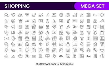 Set of shopping cart icons. Collection of web icons for online store, from various cart icons in various shapes. Shopping outline icon set.