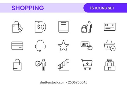 Set of shopping cart icons. Collection of web icons for online store, from various cart icons in various shapes. Shopping outline icon set.