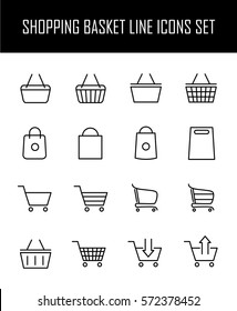 Set of shopping cart icons in modern thin line style. High quality black outline bag symbols for web site design and mobile apps. Simple cart pictograms on a white background.