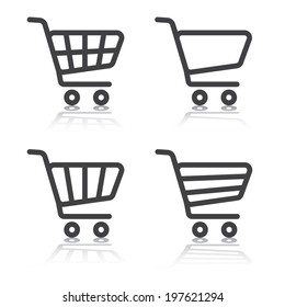 Set of shopping cart  icons with shadows on white background. Vector illustration
