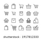 Set of shopping cart line icons. Simple outline style for web template and app. Online store, shop basket, bag concept. Vector illustration isolated on white background. EPS 10