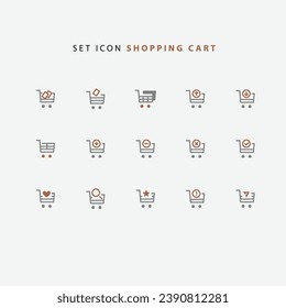 Set of shopping cart line icons. Simple outline style for web template and app. Online store, shop basket, bag concept. Vector illustration isolated on white background. EPS 10