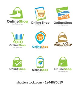 set of Shopping cart logo and shopping bags logo vector set graphic design. Vector Logo Illustration Design Template