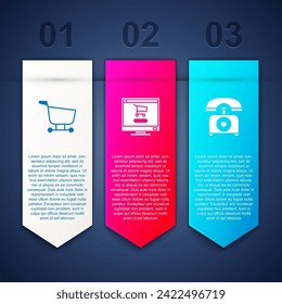 Set Shopping cart, on computer and Telephone. Business infographic template. Vector