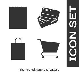 Set Shopping cart, Paper shopping bag, Paper shopping bag and Credit card icon. Vector