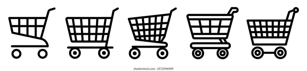 Set of Shopping Cart template flat and line icons on transparent background, flat line design vector illustration, buy and sale concept