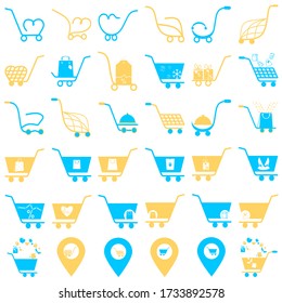 Set of shopping cart, trolley vector icons. Contain such icons as mobile shop, web site, and ui. Flat cart collection for online store.