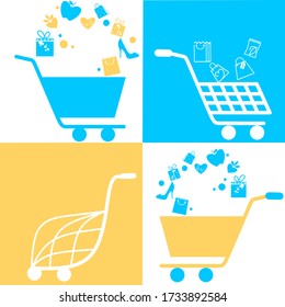 Set of shopping cart, trolley vector icons. Contain such icons as mobile shop, web site, and ui. Flat cart collection for online store.