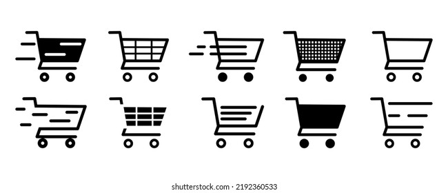 Set of shopping cart vector icons. Shopping trolley. Buy or shop online. Internet store symbol.