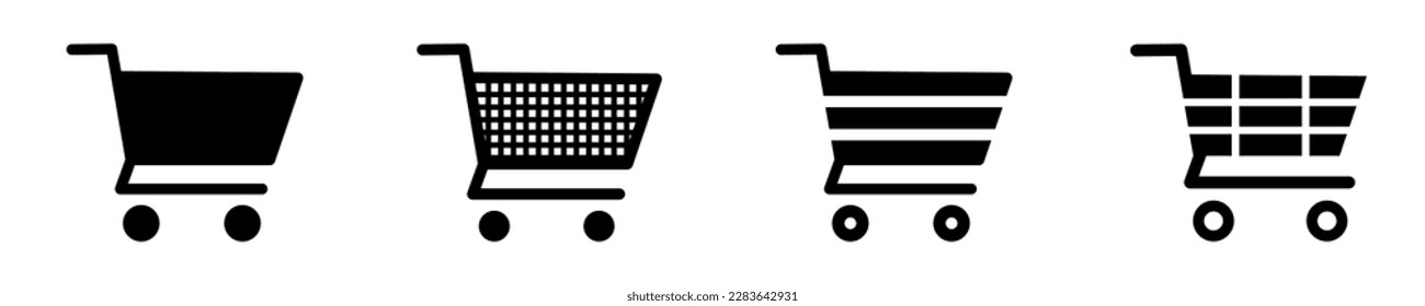 Set of shopping cart vector icons. Shopping trolley. Buy or shop online. Internet store symbol.