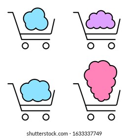 Set of shopping carts carrying clouds. Vector illustration.