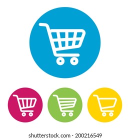 Set of shopping carts icons in circles on white background. Vector illustration 