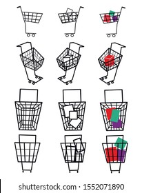 set of shopping carts outline isometric of n different views