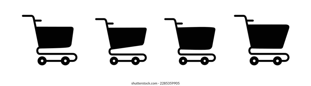 Set of shopping carts side views isolated on white background.Shopping cart icon set, shopping cart symbol in flat style, shop and sale, vector illustration