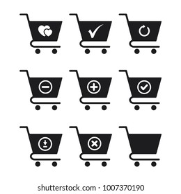 set of shopping chart vector icon, trolley symbol 