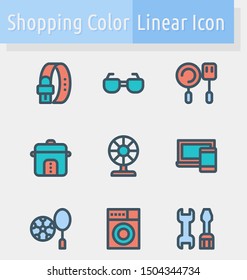 Set of shopping color outline icon.