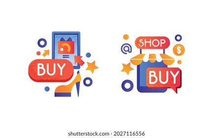 Set of Shopping Colorful Icons, E-commerce, Shopping and Payment Technologies Flat Vector Illustration