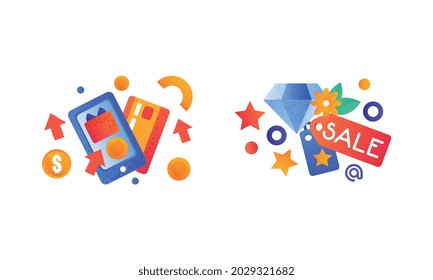 Set of Shopping Colorful Icons, E-commerce, Shopping and Payment Technologies Flat Vector Illustration