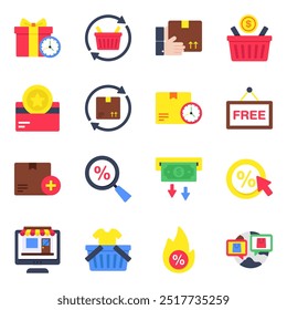 Set of Shopping and Commerce Flat Icons 

