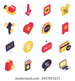 Set of Shopping and Commerce Isometric Icons

