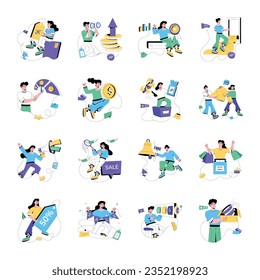 Conjunto de descuentos de compras Ilustraciones planas 

