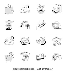 Set of Shopping Discounts Hand Drawn Icons

