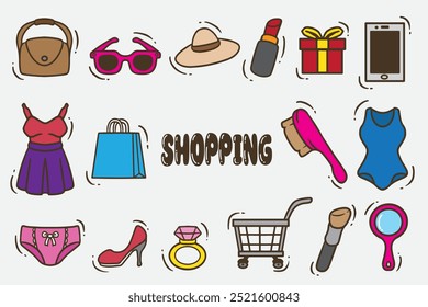 set of shopping doodle color good for background, wallpaper, element design, etc