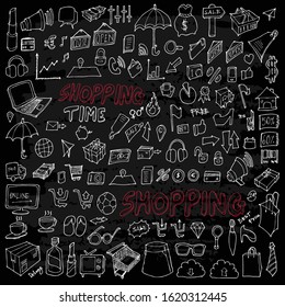 Set of Shopping Drawing illustration Hand drawn doodle Sketch line vector