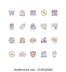 Set of shopping and ecommerce icons in filled outline style. For your design, logo. Vector illustration.