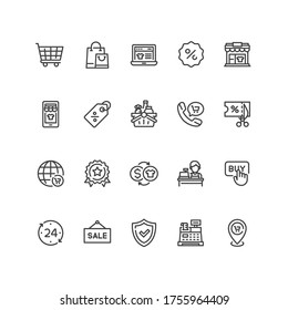 Set of shopping and ecommerce icons in line style. For your design, logo. Vector illustration.