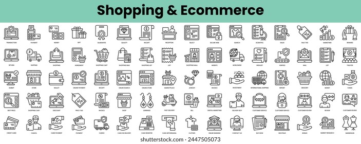 Set of shopping and ecommerce icons. Linear style icon bundle. Vector Illustration
