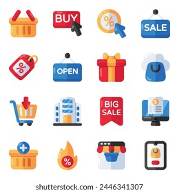 Conjunto de iconos planos de compras 

