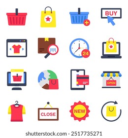 Conjunto de iconos planos de compras 


