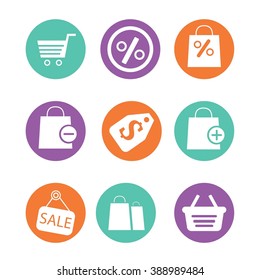 Set of shopping flat icons, vector illustration. Shopping, sale concept 