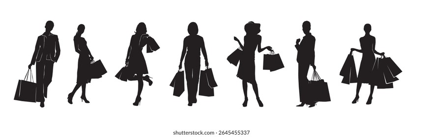 Set of shopping girl vector illustration