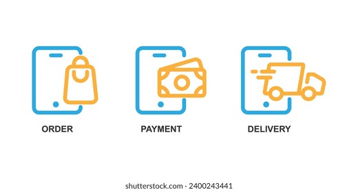 Set of shopping icon with online concept. E commerce symbol vector