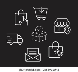Set of Shopping icon online purchase shopping symbol outline style illustration vector design. Shopping icon set. Solid icons vector collection with transparent background.