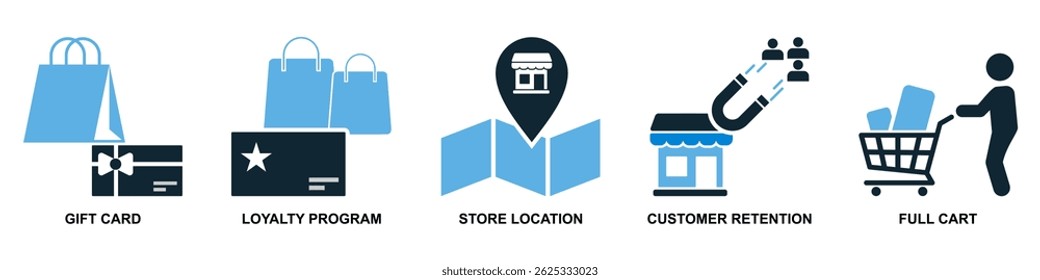 Set of shopping icon vector for retail, commerce, and sales design. Ideal for market, store interface, e-commerce layout, and shop illustration