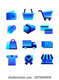 Set of shopping icons for business e commerce and online shop with modern style graphic illustration 