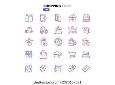 Conjunto de iconos de compra colección Ilustración vectorial aislada en fondo blanco. EPS 10