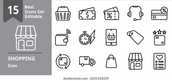 Set of Shopping icons. Icons Contains cart, shopping bag, discount, flash sale, market, shipping, etc . Design elements for you projects.